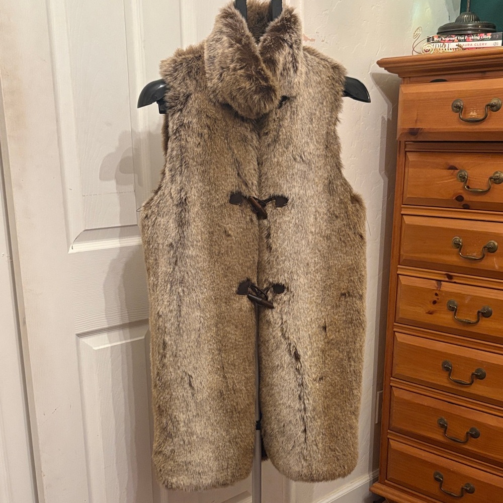 Tasha Polizzi Tan Faux Fur Vest with Toggle Details